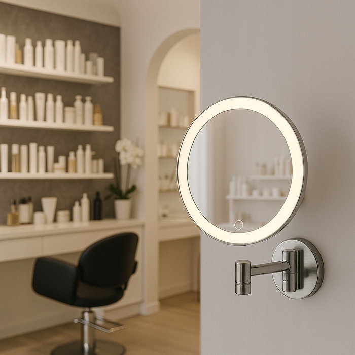Настінне LED-дзеркало для макіяжу у ванну кімнату OVIMAR з 5-кратним збільшенням