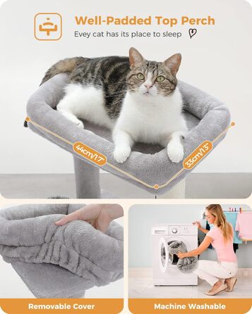 PETEPELA Small Scratching Post 51cm with Sisal Scratching Column, Scratching Board, Scratching Pad, Play Ball, Plush Cave for Kittens, Grey