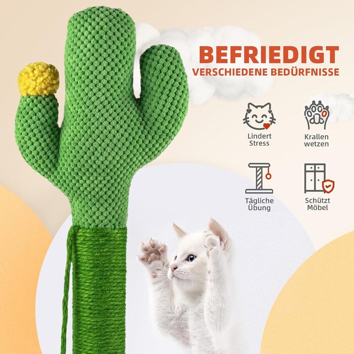Когтеточка для котів Mora Pets Кактус 83 см, стовпчик із натурального сизалю, зелений, стійкий, компактний, ідеально для домашніх тварин