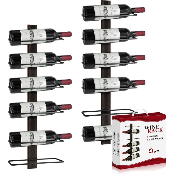 Wine Rack Bottle Rack, Wall Wine Rack for 12 Wine Bottles, Solid Wood Wine Rack Wall, Metal Wine Rack Hanging Wall Mount Wine Bottle Racks for Kitchen, Dining Room, Indoor, Black