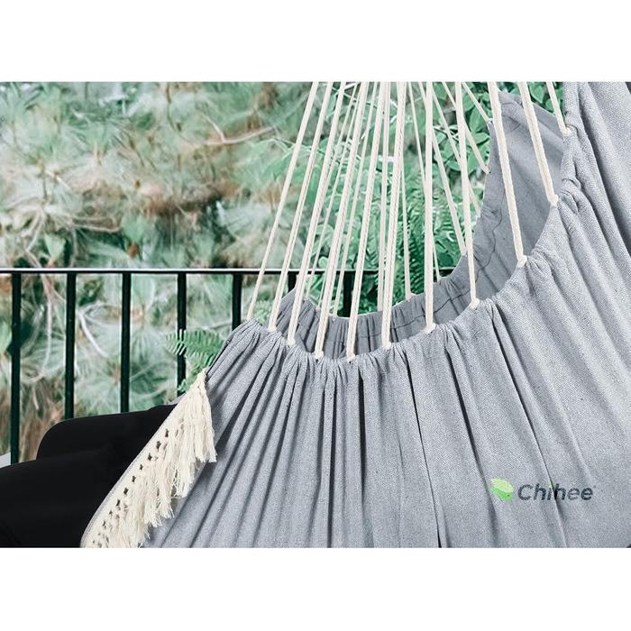 Chihee Hanging Chair Hanging Swing Maximum 500 lbs Includes 2 Cushions Steel Spreader Bar with Anti-Slip Grooves Portable Hanging Chair Side Pocket Large Macrame Bohemian Chair Indoor Outdoor
