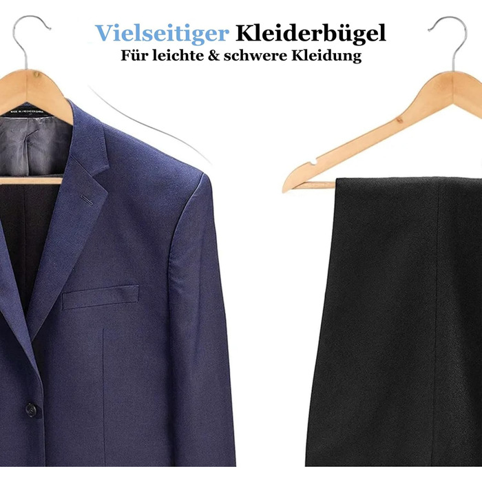 Дерев'яні вішалки для одягу, набір 20 шт. – міцні дерев'яні вішалки з перекладиною для штанів, з виступами та 360° гачком для костюмів, сорочок та курток