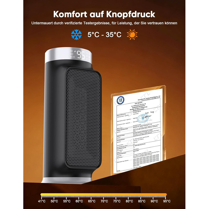 Розумний обігрівач з функцією охолодження, 1800W, WiFi, керування через додаток/Alexa/Google Assistant, для дому, офісу, спальні, чорний