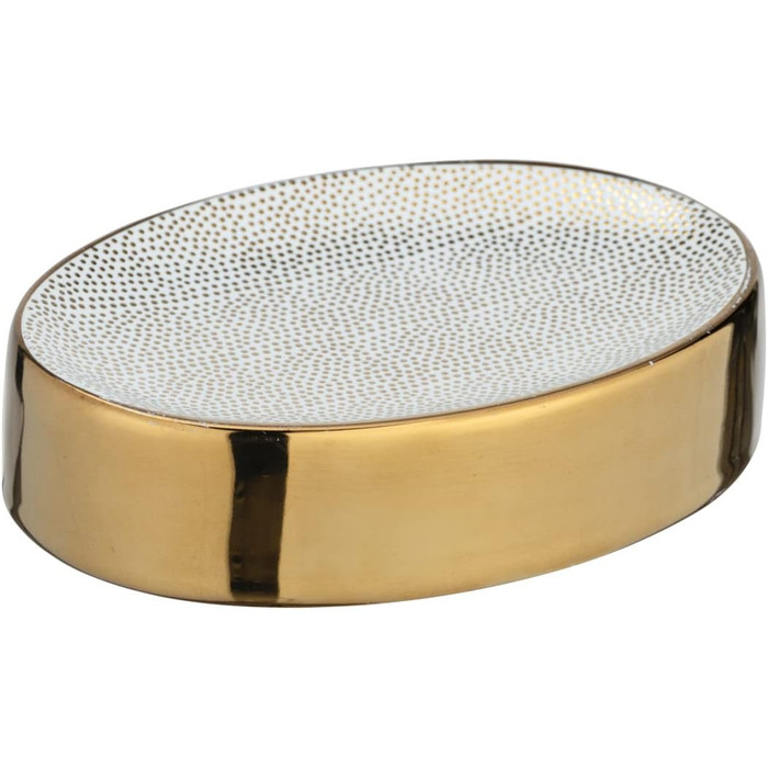 Підставка для мила WENKO Nuria, керамічна мильниця для зберігання мила преміум-якості, 12 x 3 x 8 см (золотий/білий)