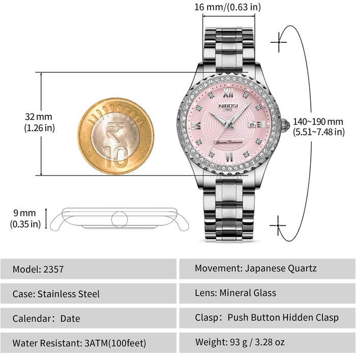 Годинник NIBOSI для жінок: аналоговий кварцовий годинник із рожевим золотом та діамантовим циферблатом, водостійкий, стильний аксесуар для дівчат