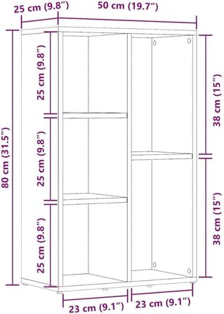 VidaXL Artisan Oak Bookshelf - 50x25x80 cm