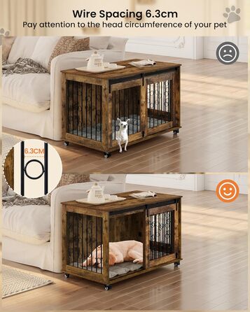 Клітка для собак EUGAD, 100 см, з 2 дверцятами та 5 колесами, для великих, середніх та маленьких собак, декоративна переноска для дому, вінтажний коричневий колір