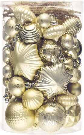 60 шт. новорічні кулі для прикраси ялинки Valery Madelyn, набір міцних кулішок, декор на Новий рік (золотий)