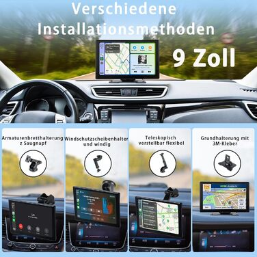 Plimpton 9-дюймовий автомобільний дисплей із бездротовим CarPlay та Android Auto, IPS сенсорний екран, цифровий медіаресивер, Mirror Link, навігація, Bluetooth, AUX