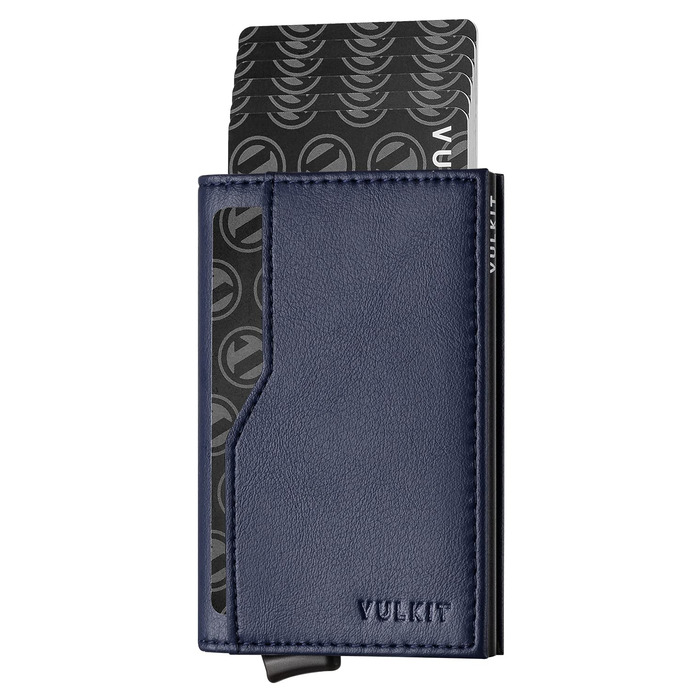 Кредитне портмоне VULKIT з двома вікнами для ID, RFID-захистом, автоматичний підйом, з натуральної шкіри, для карток та грошей (Морський колір)