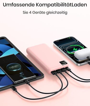 Power Bank A ADDTOP 20000mAh 22.5W Рожевий - Зовнішній акумулятор з USB-C та 4 портами для швидкої зарядки телефону