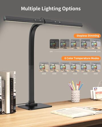 LED лампа для столу KableRika: регульоване освітлення, захист очей, 6 кольорів, для офісу та дому