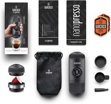 WACACO Nanopresso Portable Espresso Machine with NS Adapter, Compatible with *Nespresso®* Capsules and Ground Coffee, Manual Travel Coffee Machine Set, Perfect for Camping