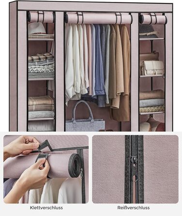 SONGMICS Wardrobe, Fabric Closet, with Clothes Rail and Shelves, Fabric Cover, for Bedroom, Dressing Room, 150 x 45 x 175 cm, LSF03H (Powder Pink)