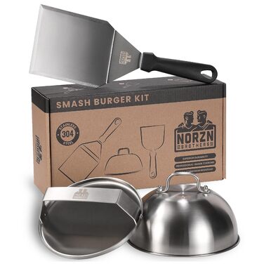 Набір для приготування Smash Burger: прес для гамбургерів, дзвоник та шпатель з нержавіючої сталі 304. Гарантія 10 років. Для контакту з харчовими продуктами.