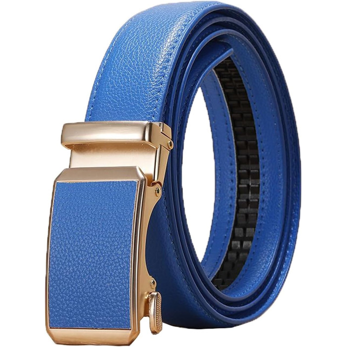 Чоловічий/Жіночий шкіряний ремінь, повсякденний, регульований, з автоматичною пряжкою, ширина 3 см, кольоровий декоративний ремінь білий (блакитний, 125x3 см)