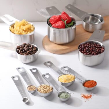 Stainless Steel Measuring Cups & Spoons 14-Piece Set Kitchen Accessories, Measuring Cups & Measures, Includes 7 Nesting Metal Measuring Cups and 7 Measuring Spoons for Baking & Cooking