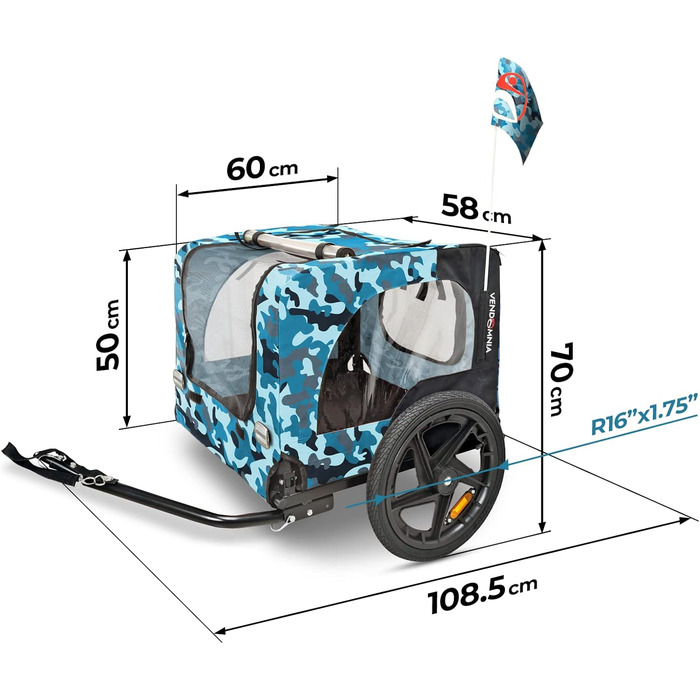 Фаркоп-перетяжка для собак на велосипед, складаний, з прапорцем та ременем, кольори: червоний, пісочний, м'ятний, фіолетовий, військовий блакитний, військовий зелений