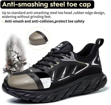 Черевики робочі чоловічі/жіночі ISOOUS з металевим підноском, спортивні, антиковзаючі, дихаючі, чорні, 45 EU