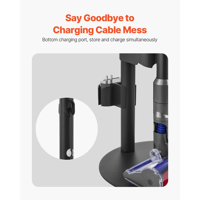 Підставка для пилососа VEVOR 126 см, сумісна з Dyson G5 V15 V12 V11 V10 V8 V7 V6, з аксесуарами, 6 гачків, антиковзаючі ніжки, срібна