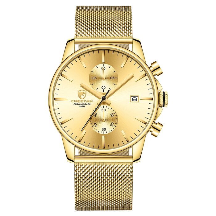 Годинник чоловічий GOLDEN HOUR: стильний, мінімалістичний кварцовий хронограф з міцною сталевою сіткою, водонепроникний