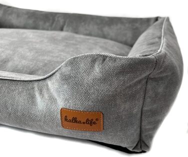 Софа для собак з велюру – знімний та пральний лежак з високими бортиками – для малих та великих собак (M (80x50x18 см), Сірий)