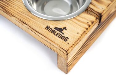 Набір мисок для собак Nobledog з нержавіючої сталі, миска для котів, піднята, дерев'яна, подвійна миска для корму, станція для годування, тримач для мисок - S, об'єм: 2 x 0,3 л
