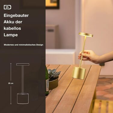 LED настільна лампа бездротова, акумуляторна, торшери з сенсорним керуванням, диммування, 3 колірні температури, регулювання яскравості, для спальні, кафе, чорний колір, 1 шт. (золота)