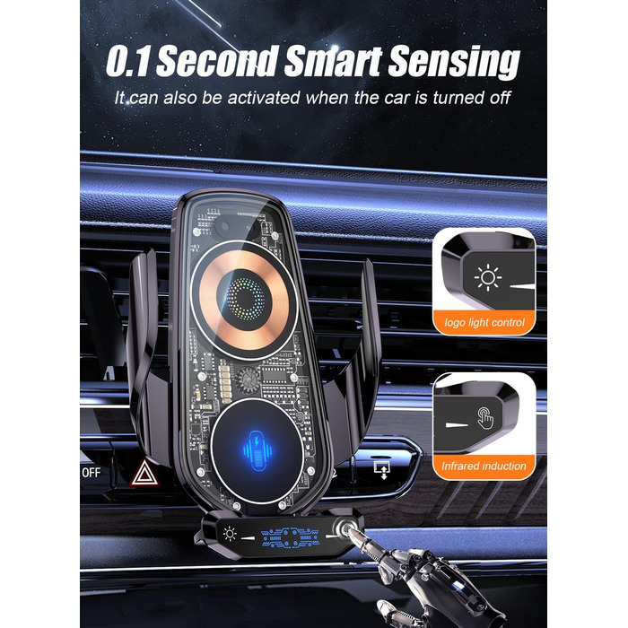 Бездротовий автомобільний зарядний пристрій AmazeFan 15W Qi з тримачем для телефону, чорний