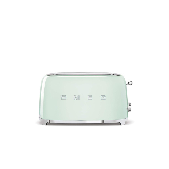 Тостер Smeg TSF02PBEU - 2 відділення для 4 скибочки хліба, 6 рівнів підсмажування, функція підігріву, розморожування та Bagel, знімний піддон, 1500W, пастельно-блакитний (пастельно-зелений)