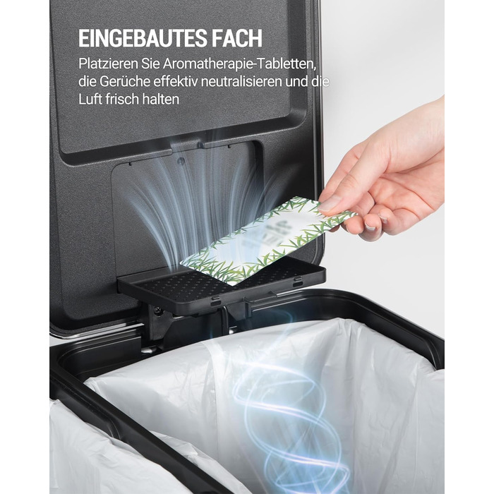 Відро для сміття з сортуванням 60 л, нержавіюча сталь, з педаллю, 2 відділення, SW06099E (Чорний)