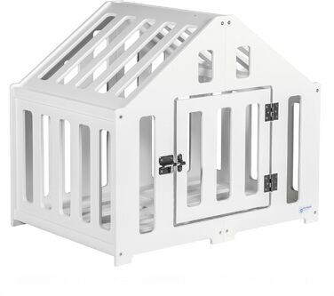 Будка для собак з дерева, клітка для собак із замком, вольєр для тварин, собачий вольєр, собача будка, переноска для домашніх тварин, чорна (74 x 53 x 64 см), білий колір