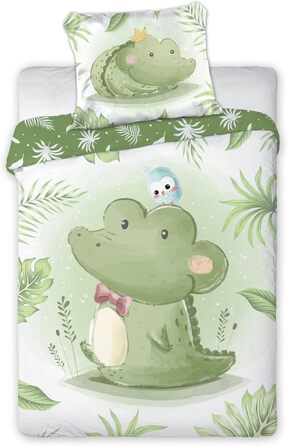 Дитяча постільна білизна CLEAVEN для ліжечка | 100% бавовна, м'яка та дихаюча | Постільна білизна для дітей, для спокійного сну | Двостороння постільна білизна для немовлят (Крокдил 016, 100x135 см)