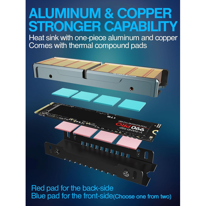 Радіатор охолодження для SSD M2 JEYI, мідні ребра з алюмінієвою рамкою, пасивне охолодження, Finscold –1,7 мм (Q80)