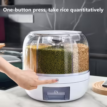 360° Swivel Cereal Storage Food Dispenser with 6 Compartments, Rice Storage Container, Dry Food, Fruit Storage Box, Swivel Food Storage Bucket, for Home