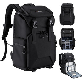 Чорний рюкзак для камери K&F Concept 25L: для фотографів, з відділенням для ноутбука, штатива та об'єктивів, водонепроникний, з дощем.