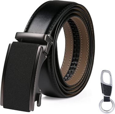 Чоловічий шкіряний ремінь Flintronic з автоматичною пряжкою, ширина 3.5 см, довжина 130 см, з лінійкою та брелоком, чорний