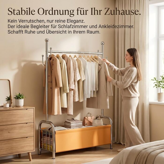 Вішалка для одягу з нержавіючої сталі з кошиком для білизни, міцна, витримує до 115 кг, 3-в-1, для спальні, коридору - UP01