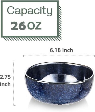 Набір керамічних мисок Vicrays (6 шт., 750 мл) - для супу, салату, рису, десерту, крему. Миски з кераміки, стійкі до сколів, можна мити в посудомийній машині та використовувати в мікрохвильовці.