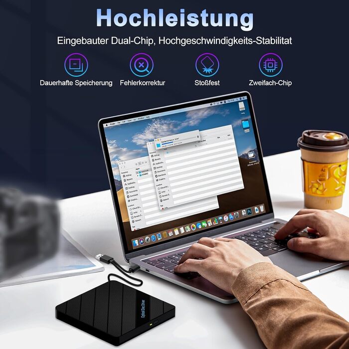 Зовнішній USB 3.0 та USB-C CD/DVD привід-записувач Beizkna, портативний DVD-бренер для ноутбука, ПК, MacBook та iMac, сумісний з Windows 11/10/8/7, Linux та macOS, чорний