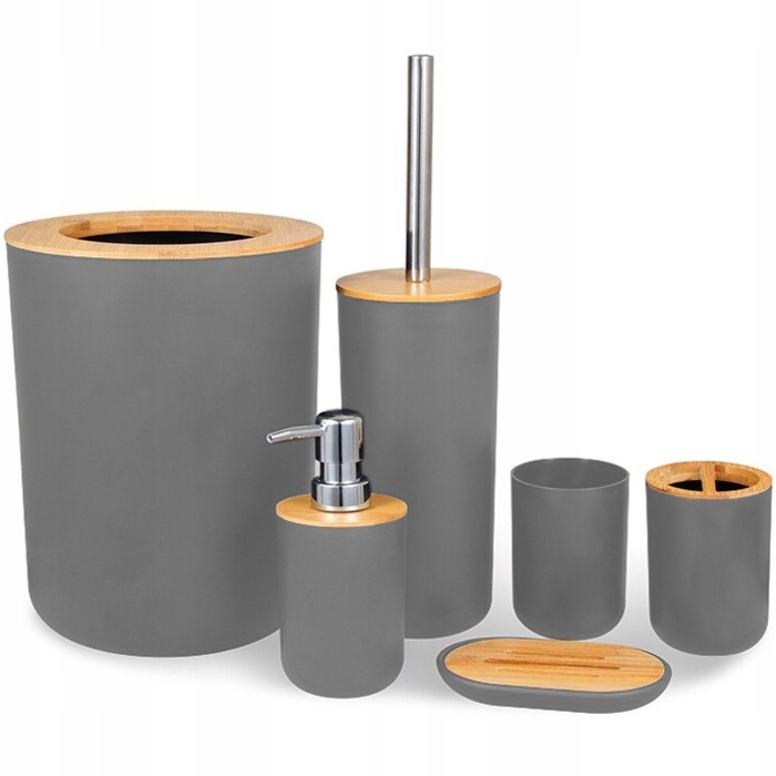 Набір аксесуарів для ванної кімнати 6в1: кошик, мильниця, тримач для паперу, сірий