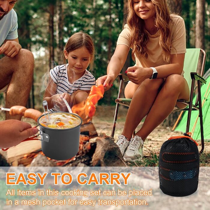 Набір посуду для кемпінгу KXVXXV з нержавіючої сталі: посуд, каструлі, каструлі для кемпінгу, приготування їжі на природі, пікніків, риболовлі та походів