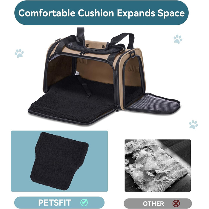 Транспортна переноска для котів та маленьких собак Petfit - легка переноска для подорожей літаком, з ременем безпеки та розкладною підстилкою, колір хакі (L)