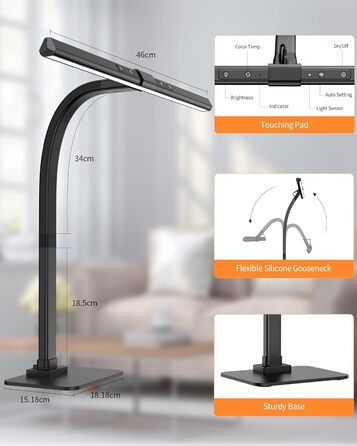 LED лампа для столу KableRika: регульоване освітлення, захист очей, 6 кольорів, для офісу та дому