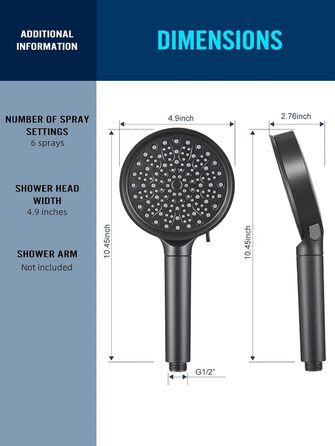 Cobbe Shower Head with Filter, High-Pressure Handheld Shower with Hose, 6 Spray Patterns Water-Saving Shower Head with 20-Layer Filtration, Showerhead for Hard Water, Residual Chlorine, Bacteria, and Heavy Metals (Blackx)