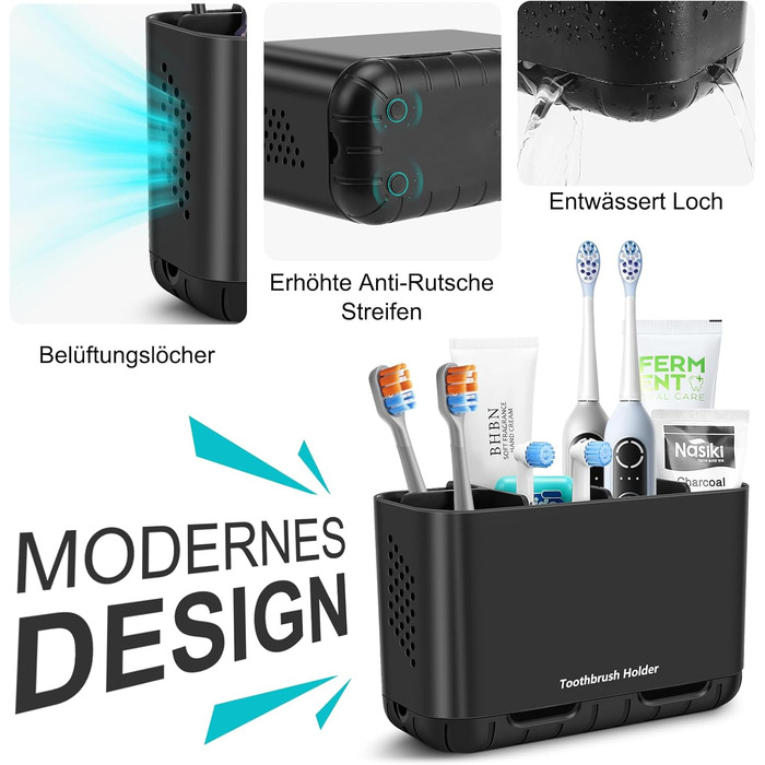 Тримач для зубних щіток електричних, органайзер для ванної кімнати, великий, антиковзний, регульований, сімейний, дитячий, чорний