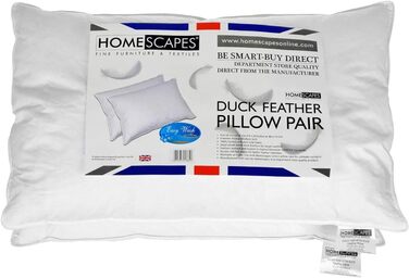 Homescapes Pillow Pair, 2 medium-firm feather pillows 48 x 74 cm set, natural sleeping pillow with 100% duck feather filling, Responsible Down Standard and Oeko-Tex certified pillow