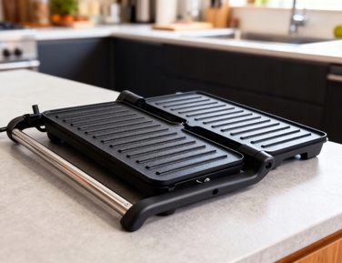 Контактний гриль Kalorik 1200 Вт, сріблястий, з розкриттям на 180°