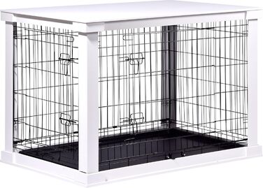 Дерев'яний вольєр для собак Dobar® розмір M - Будка для собак з поверхнею столу - Будка для собак для дому - Будка для собак з масиву дерева - журнальний столик - 83 x 55 x 59 см - Білий