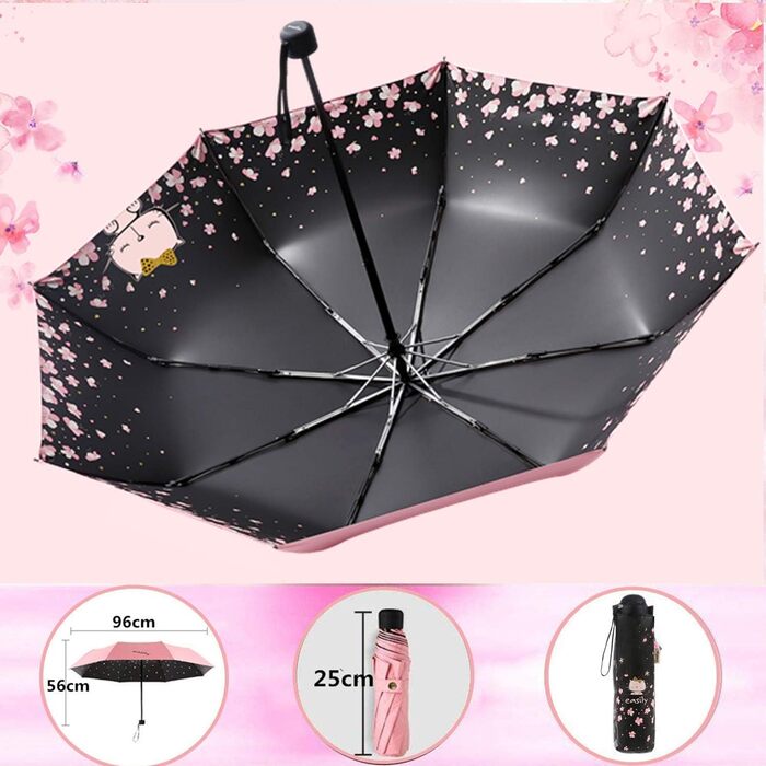 Жіночий парасолька Voy Lady – компактний, складна, з UV-захистом, рожевий, з квітковим принтом (96 см)